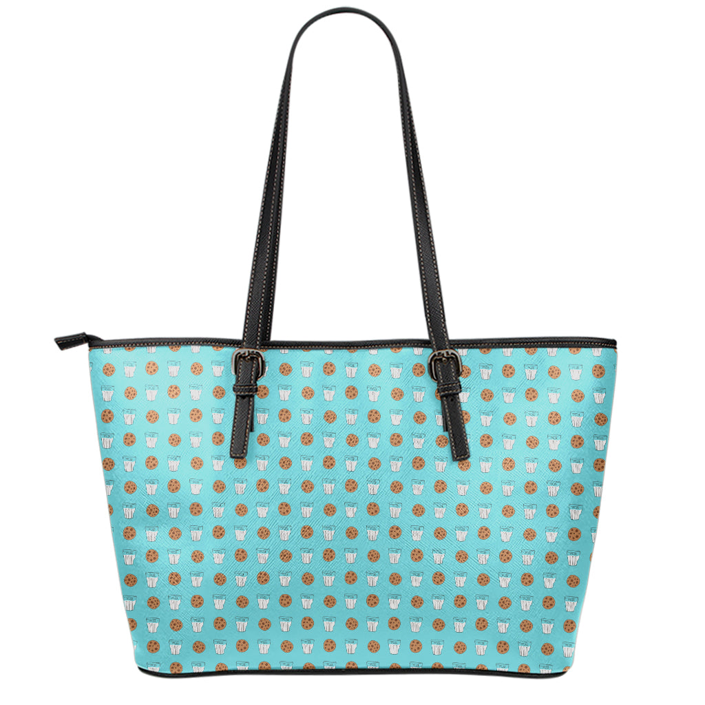 Milk And Cookies Pattern Print Leather Tote Bag