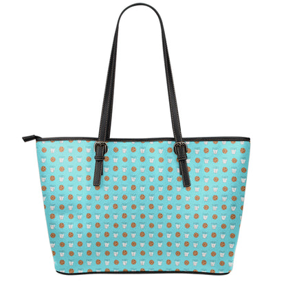 Milk And Cookies Pattern Print Leather Tote Bag