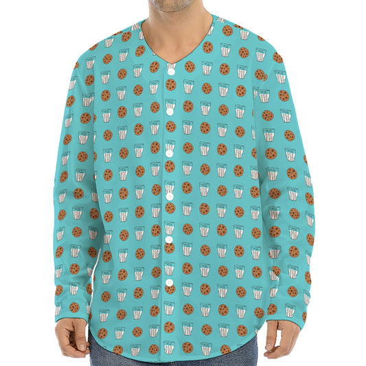 Milk And Cookies Pattern Print Long Sleeve Baseball Jersey