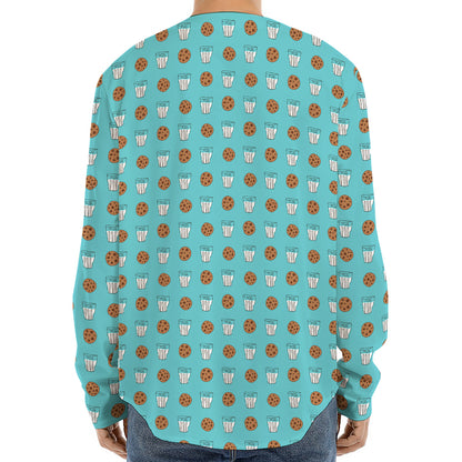 Milk And Cookies Pattern Print Long Sleeve Baseball Jersey