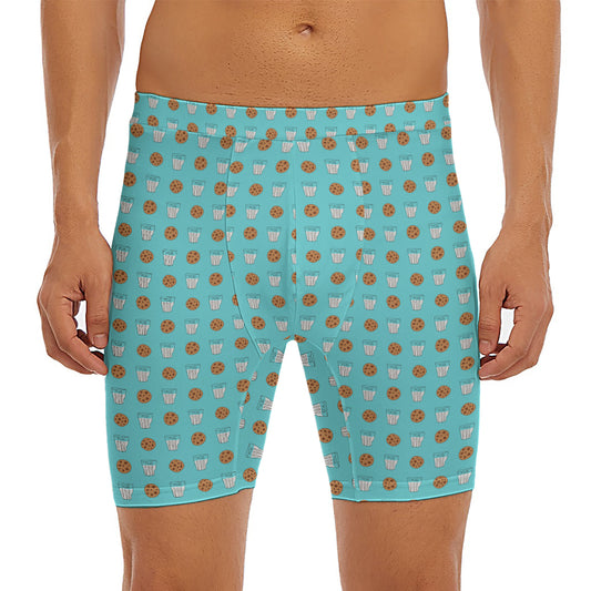 Milk And Cookies Pattern Print Men's Long Boxer Briefs