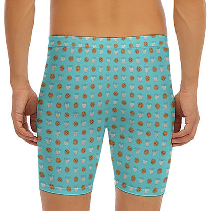Milk And Cookies Pattern Print Men's Long Boxer Briefs
