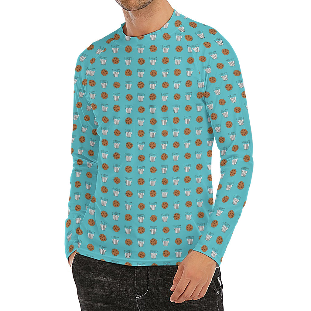 Milk And Cookies Pattern Print Men's Long Sleeve Rash Guard