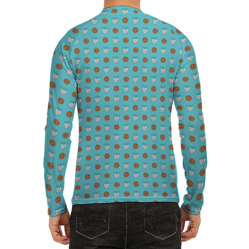 Milk And Cookies Pattern Print Men's Long Sleeve Rash Guard
