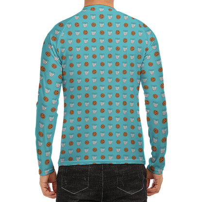 Milk And Cookies Pattern Print Men's Long Sleeve Rash Guard