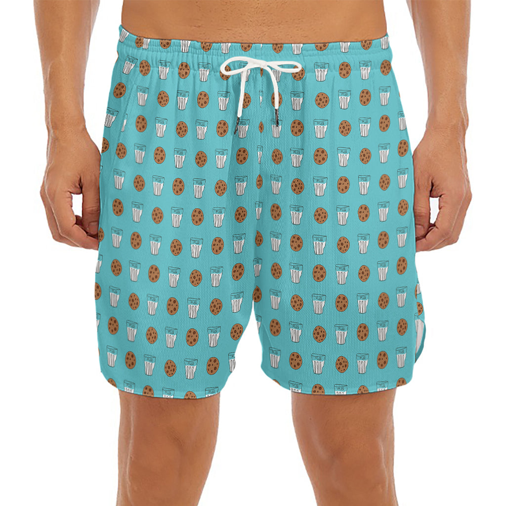 Milk And Cookies Pattern Print Men's Split Running Shorts