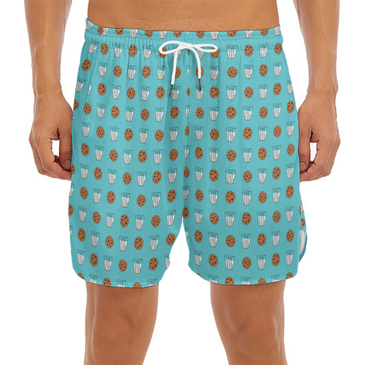 Milk And Cookies Pattern Print Men's Split Running Shorts