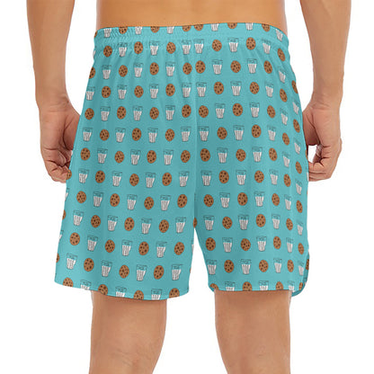 Milk And Cookies Pattern Print Men's Split Running Shorts