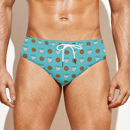 Milk And Cookies Pattern Print Men's Swim Briefs