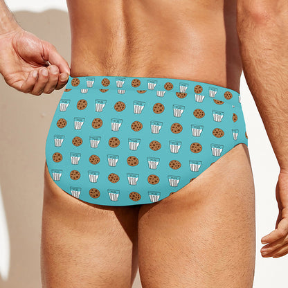Milk And Cookies Pattern Print Men's Swim Briefs