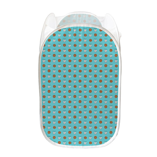 Milk And Cookies Pattern Print Mesh Laundry Hamper