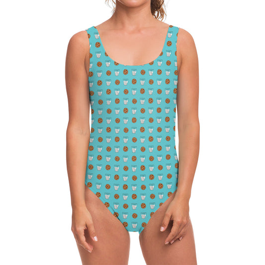 Milk And Cookies Pattern Print One Piece Swimsuit