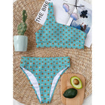 Milk And Cookies Pattern Print One Shoulder Bikini Top