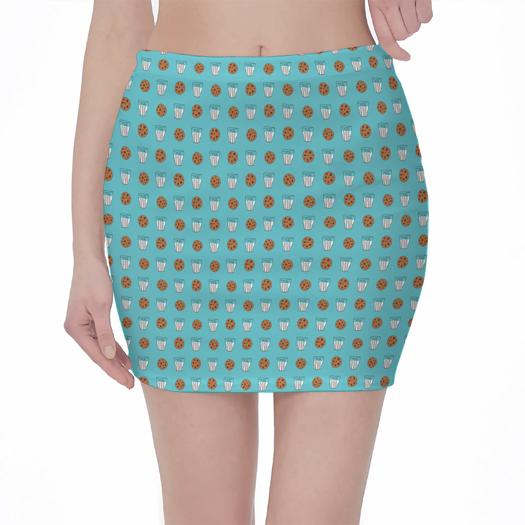Milk And Cookies Pattern Print Pencil Mini Skirt
