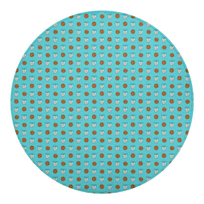 Milk And Cookies Pattern Print Round Blanket