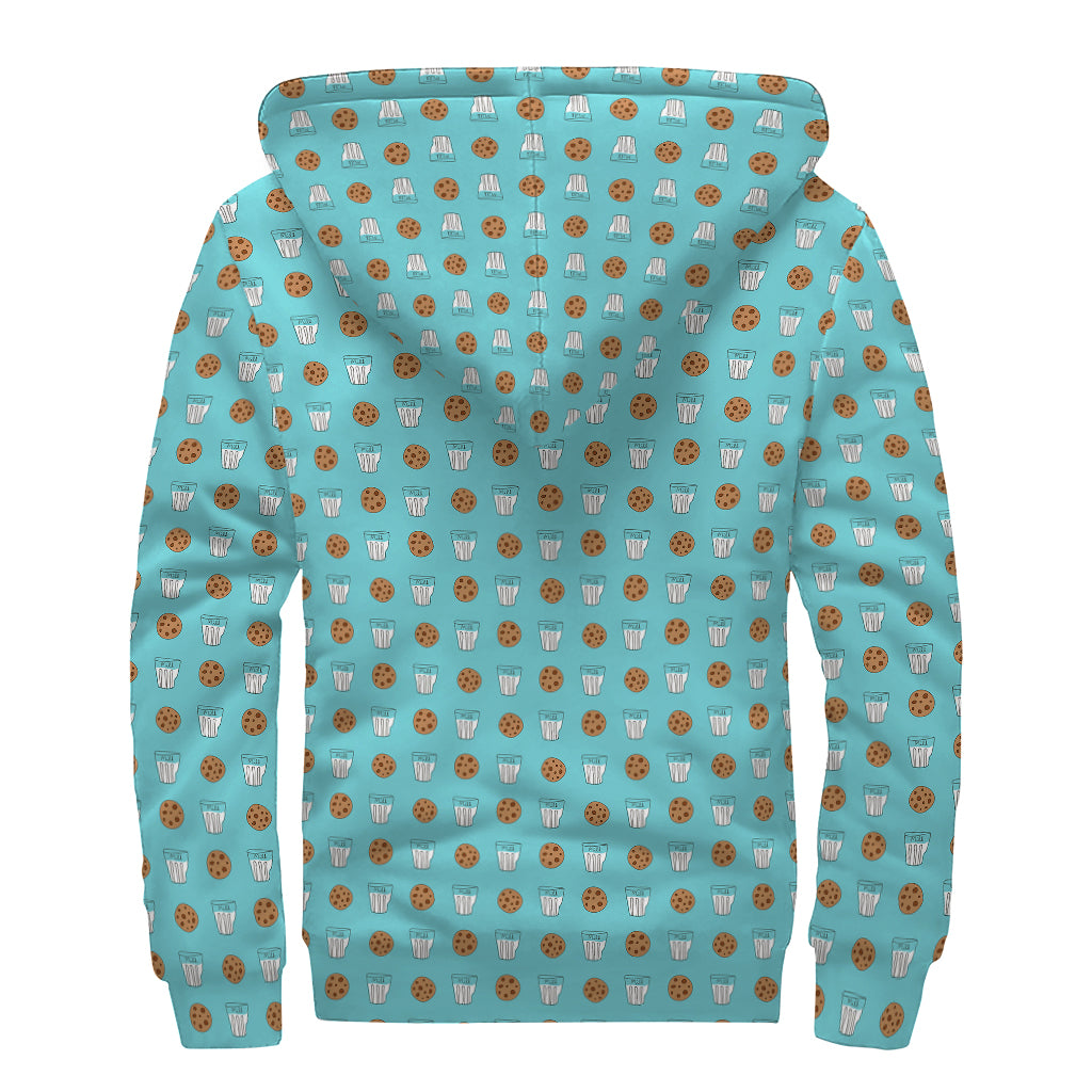Milk And Cookies Pattern Print Sherpa Lined Zip Up Hoodie
