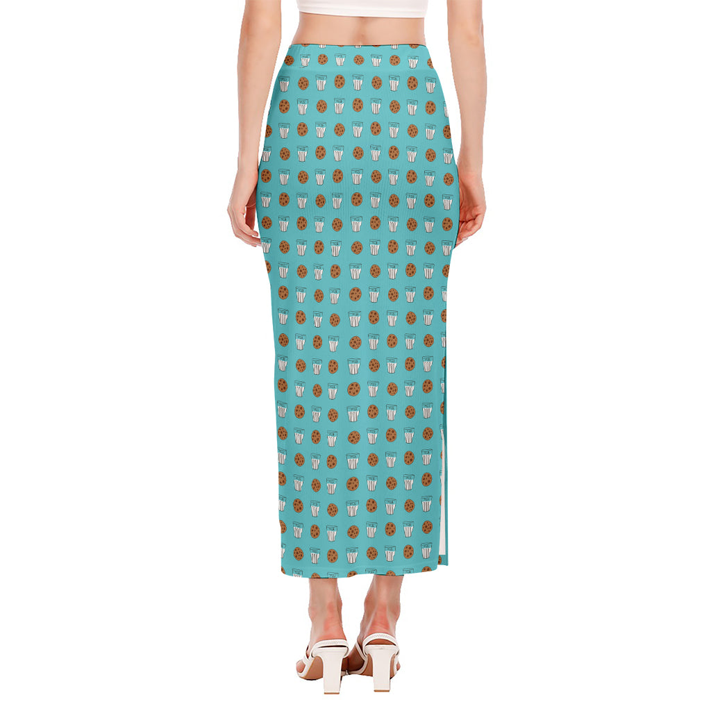Milk And Cookies Pattern Print Side Slit Maxi Skirt