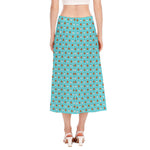 Milk And Cookies Pattern Print Side Slit Midi Skirt