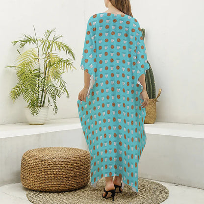 Milk And Cookies Pattern Print Silk V-Neck Kaftan Dress
