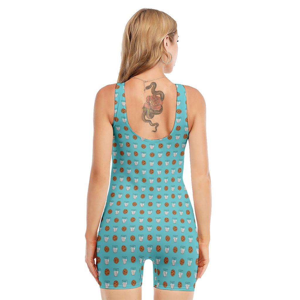 Milk And Cookies Pattern Print Sleeveless One Piece Swimsuit