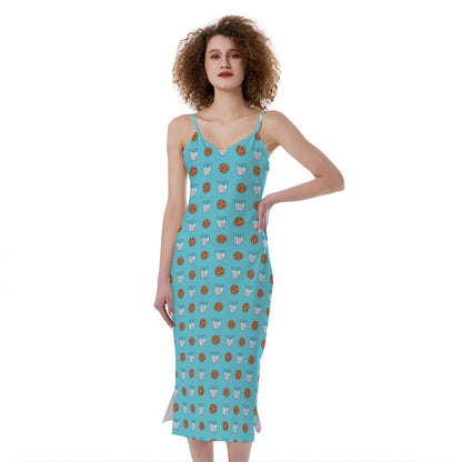Milk And Cookies Pattern Print Slim Fit Midi Cami Dress