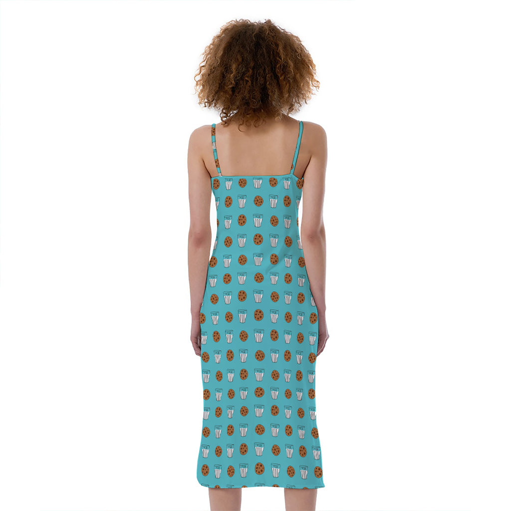 Milk And Cookies Pattern Print Slim Fit Midi Cami Dress