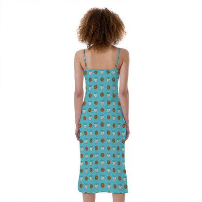 Milk And Cookies Pattern Print Slim Fit Midi Cami Dress