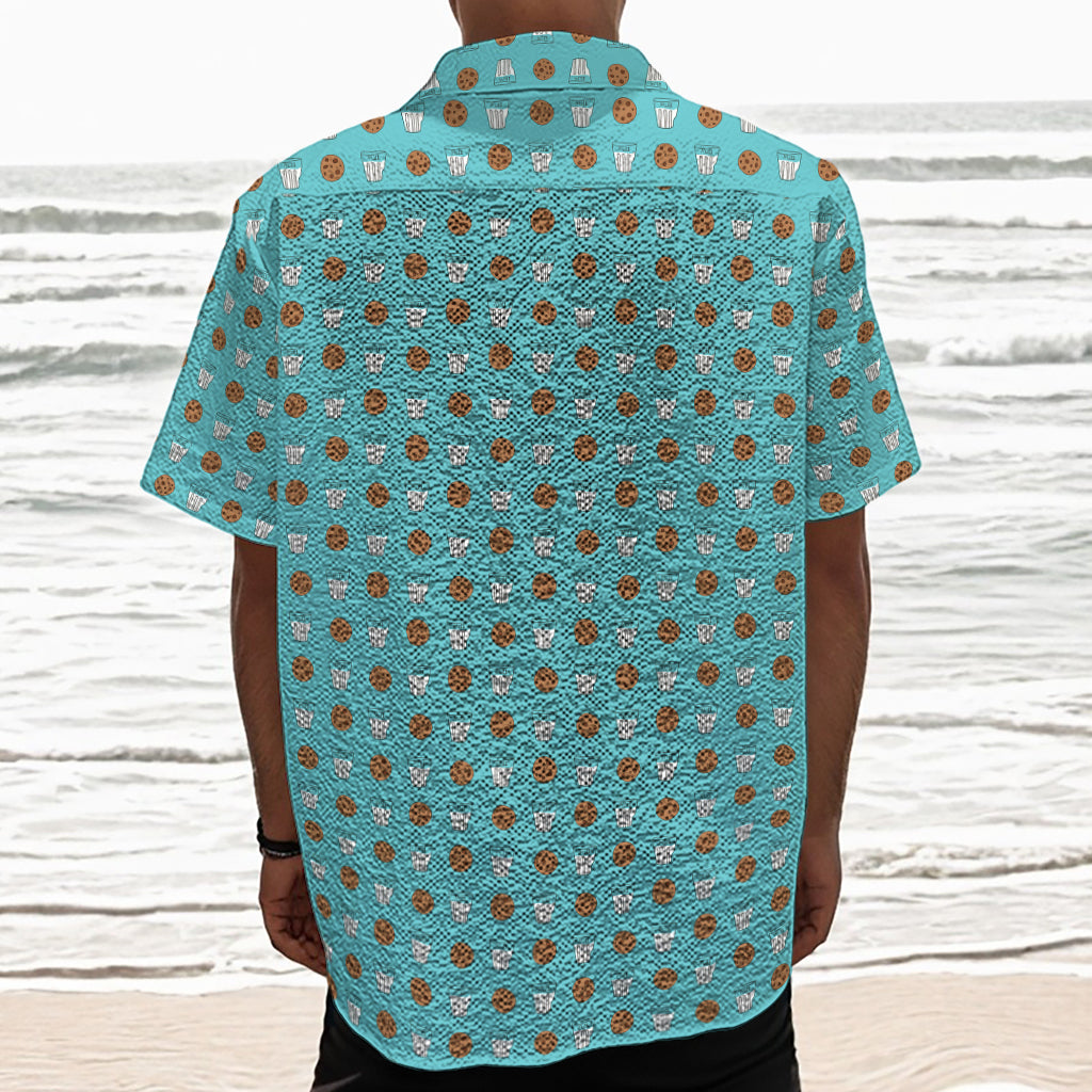 Milk And Cookies Pattern Print Textured Short Sleeve Shirt