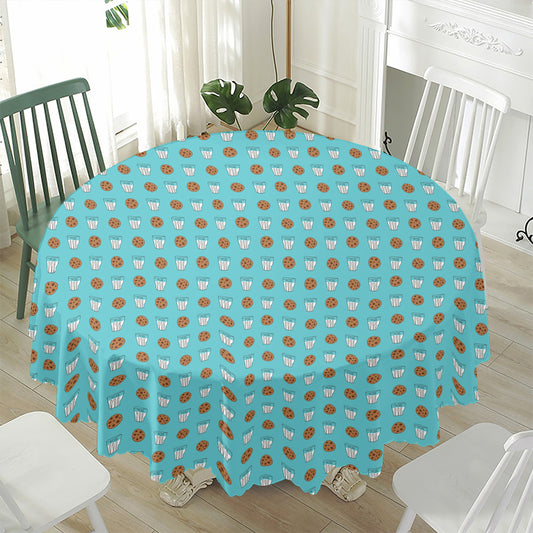 Milk And Cookies Pattern Print Waterproof Round Tablecloth