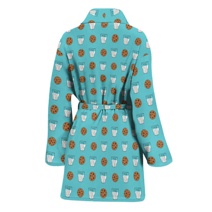 Milk And Cookies Pattern Print Women's Bathrobe