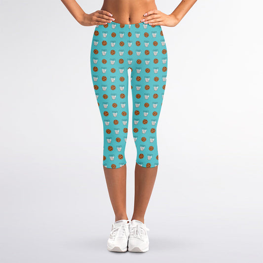 Milk And Cookies Pattern Print Women's Capri Leggings