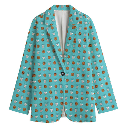 Milk And Cookies Pattern Print Women's Cotton Blazer