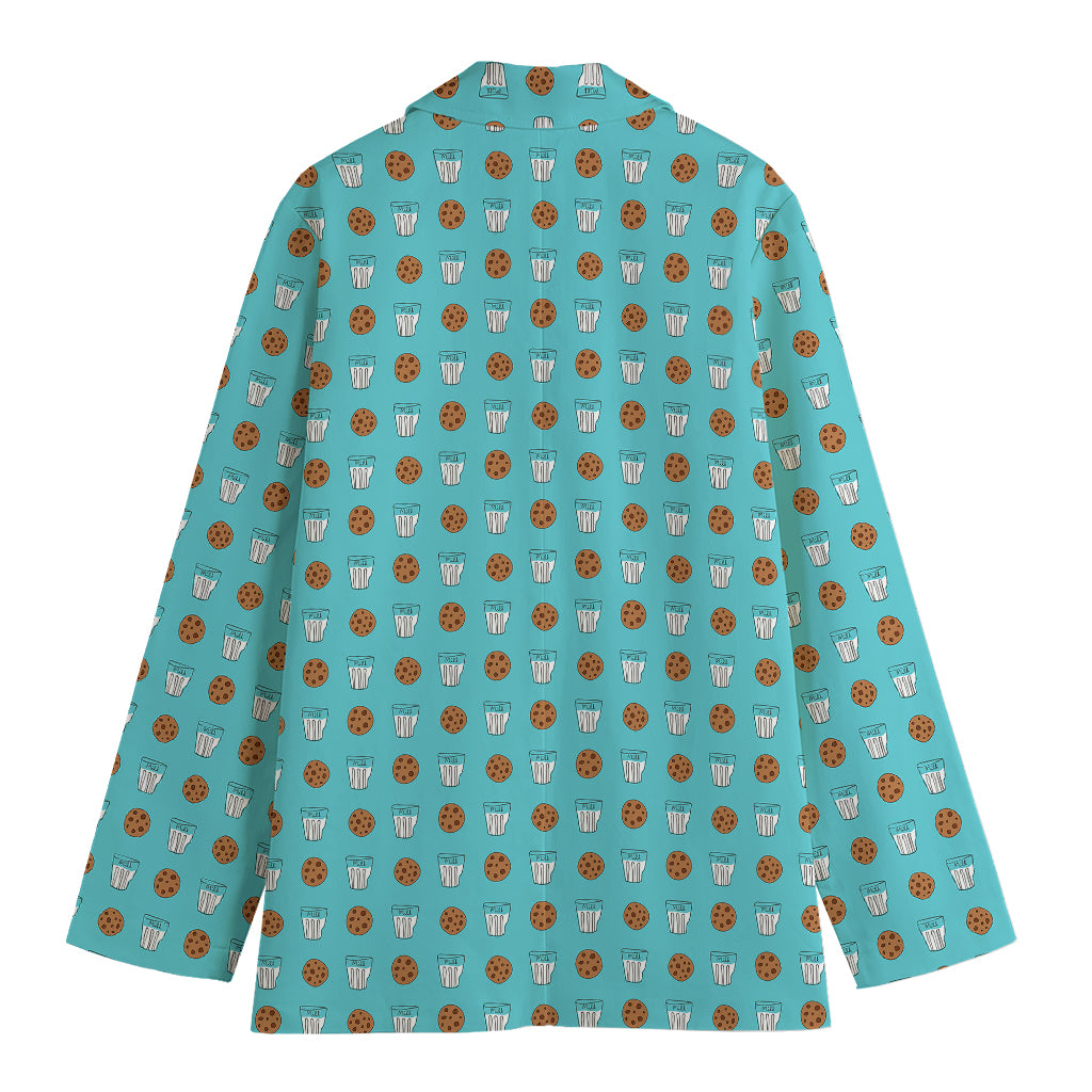 Milk And Cookies Pattern Print Women's Cotton Blazer