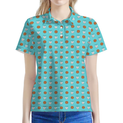 Milk And Cookies Pattern Print Women's Polo Shirt