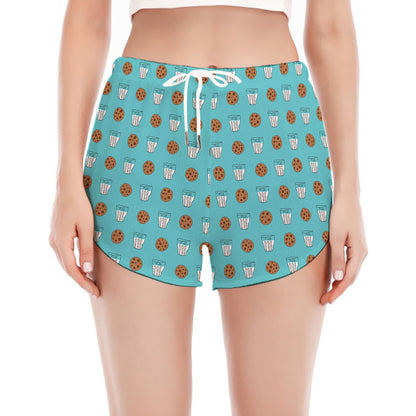 Milk And Cookies Pattern Print Women's Split Running Shorts