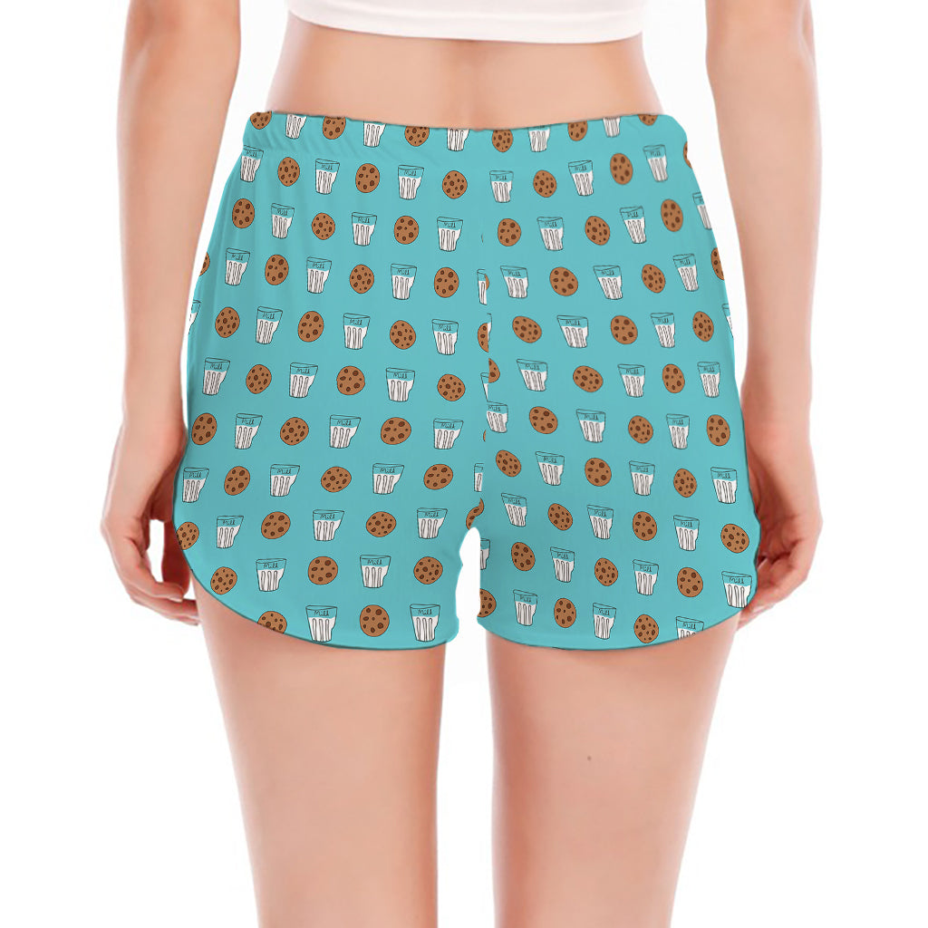 Milk And Cookies Pattern Print Women's Split Running Shorts