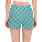 Milk And Cookies Pattern Print Women's Split Running Shorts