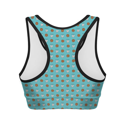 Milk And Cookies Pattern Print Women's Sports Bra