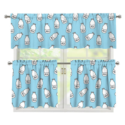 Milk Bottle Cartoon Pattern Print 3 Piece Kitchen Curtains