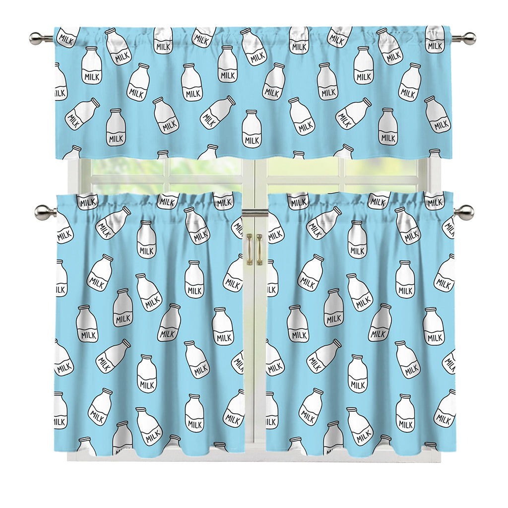 Milk Bottle Cartoon Pattern Print 3 Piece Kitchen Curtains
