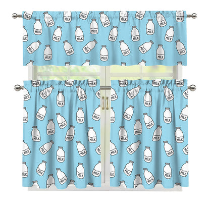 Milk Bottle Cartoon Pattern Print 3 Piece Kitchen Curtains