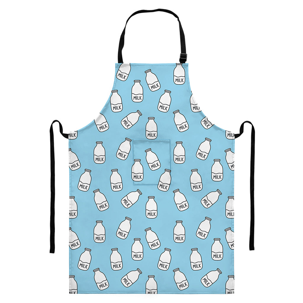 Milk Bottle Cartoon Pattern Print Bib Apron With Pocket