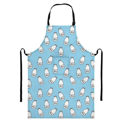 Milk Bottle Cartoon Pattern Print Bib Apron With Pocket