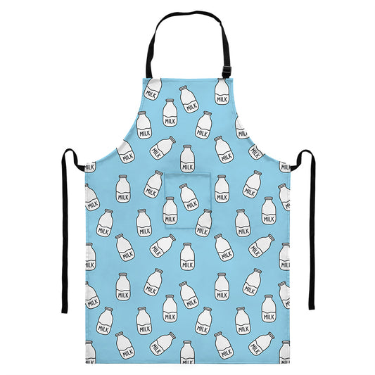 Milk Bottle Cartoon Pattern Print Bib Apron With Pocket