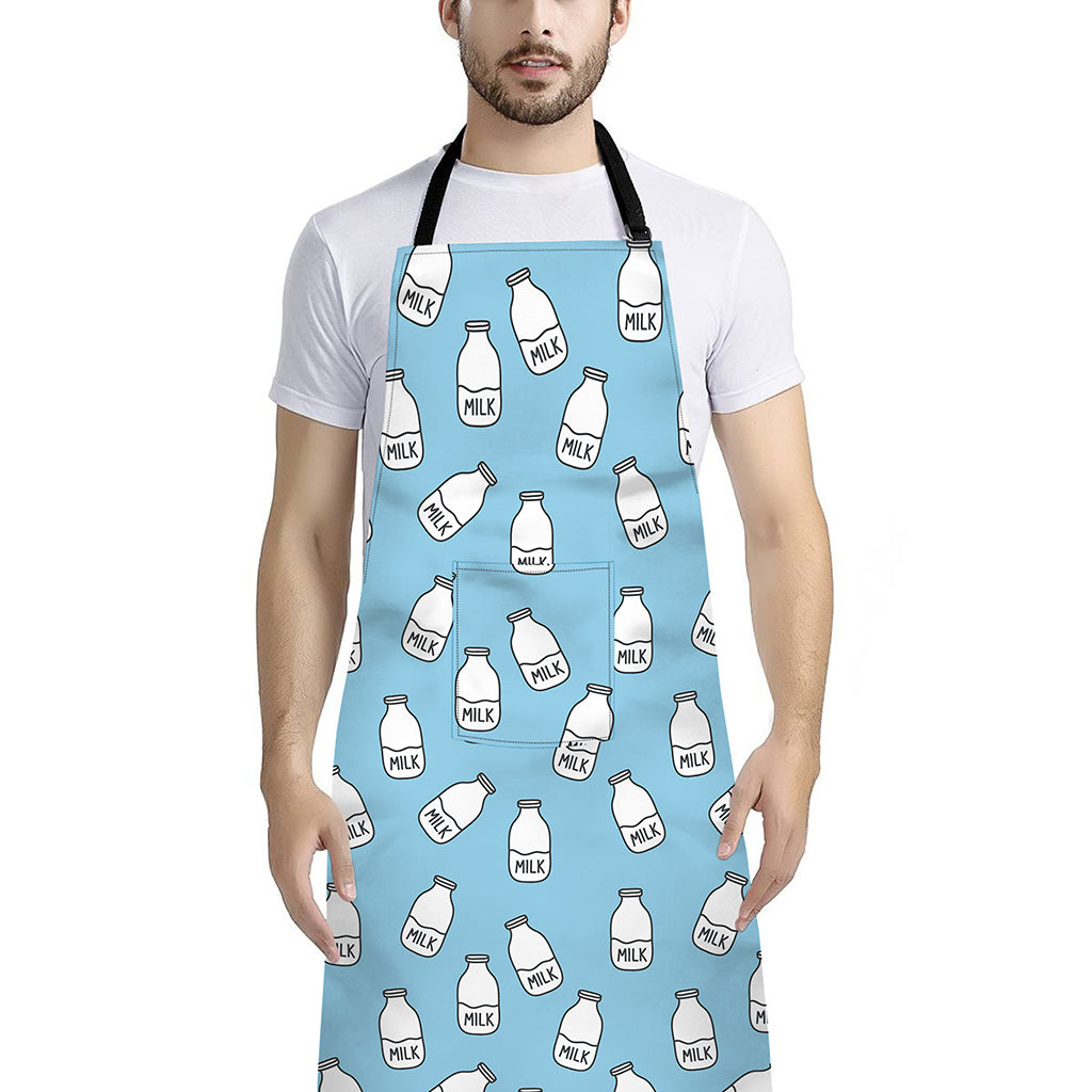 Milk Bottle Cartoon Pattern Print Bib Apron With Pocket