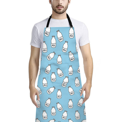 Milk Bottle Cartoon Pattern Print Bib Apron With Pocket