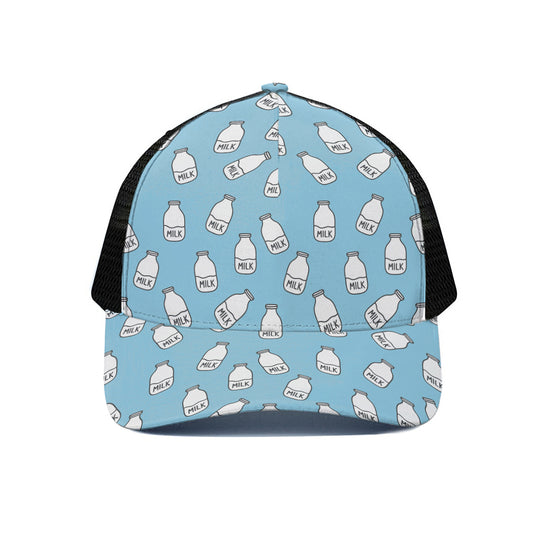 Milk Bottle Cartoon Pattern Print Black Mesh Trucker Cap