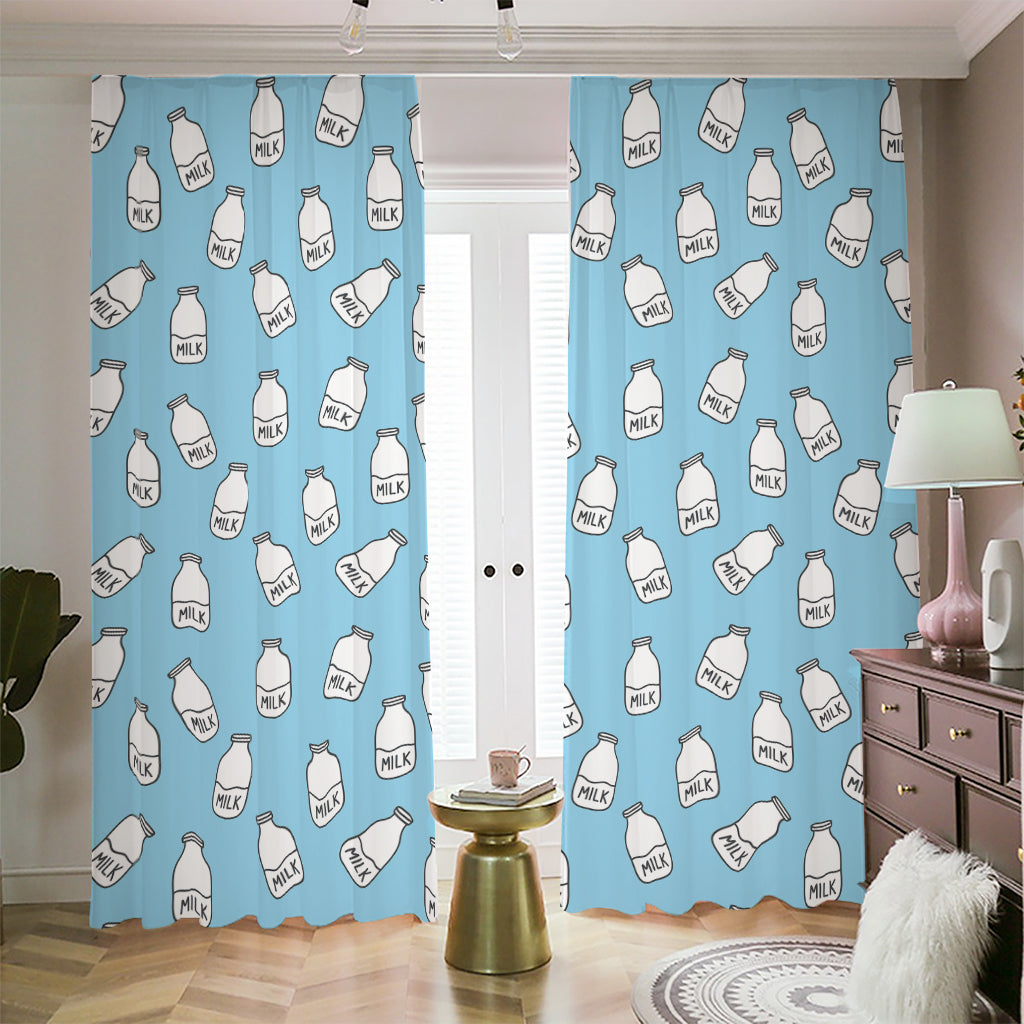 Milk Bottle Cartoon Pattern Print Blackout Pencil Pleat Curtains
