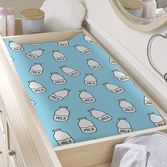 Milk Bottle Cartoon Pattern Print Changing Pad Cover