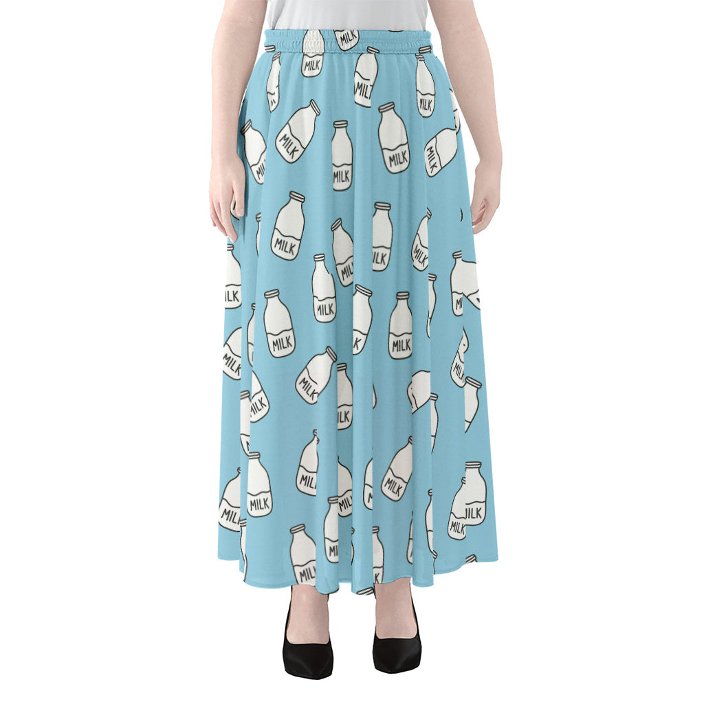 Milk Bottle Cartoon Pattern Print Chiffon Maxi Skirt